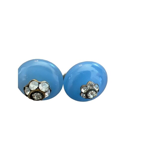 Vintage Clip-on Earrings Rhinestones Blue Chaldecony Stone Made France Antique - Picture 6 of 10
